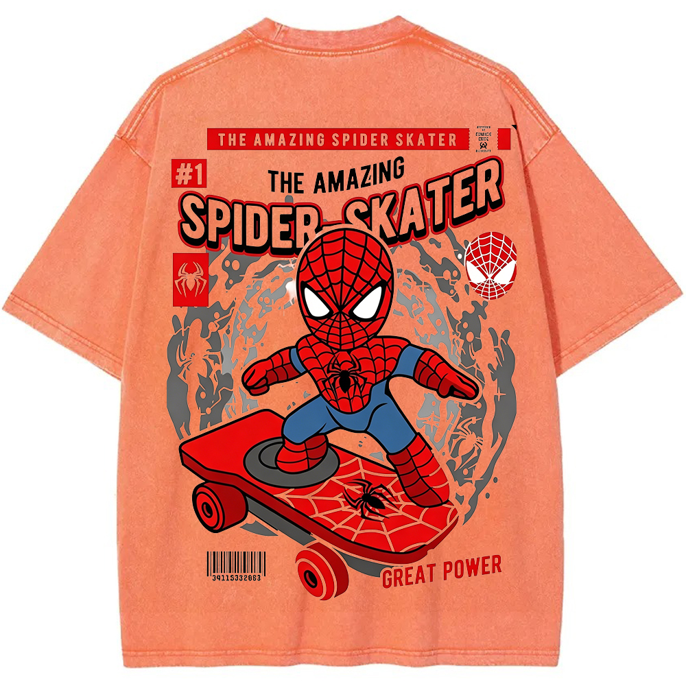 Double Sided Print Spider Skater Vintage Washed