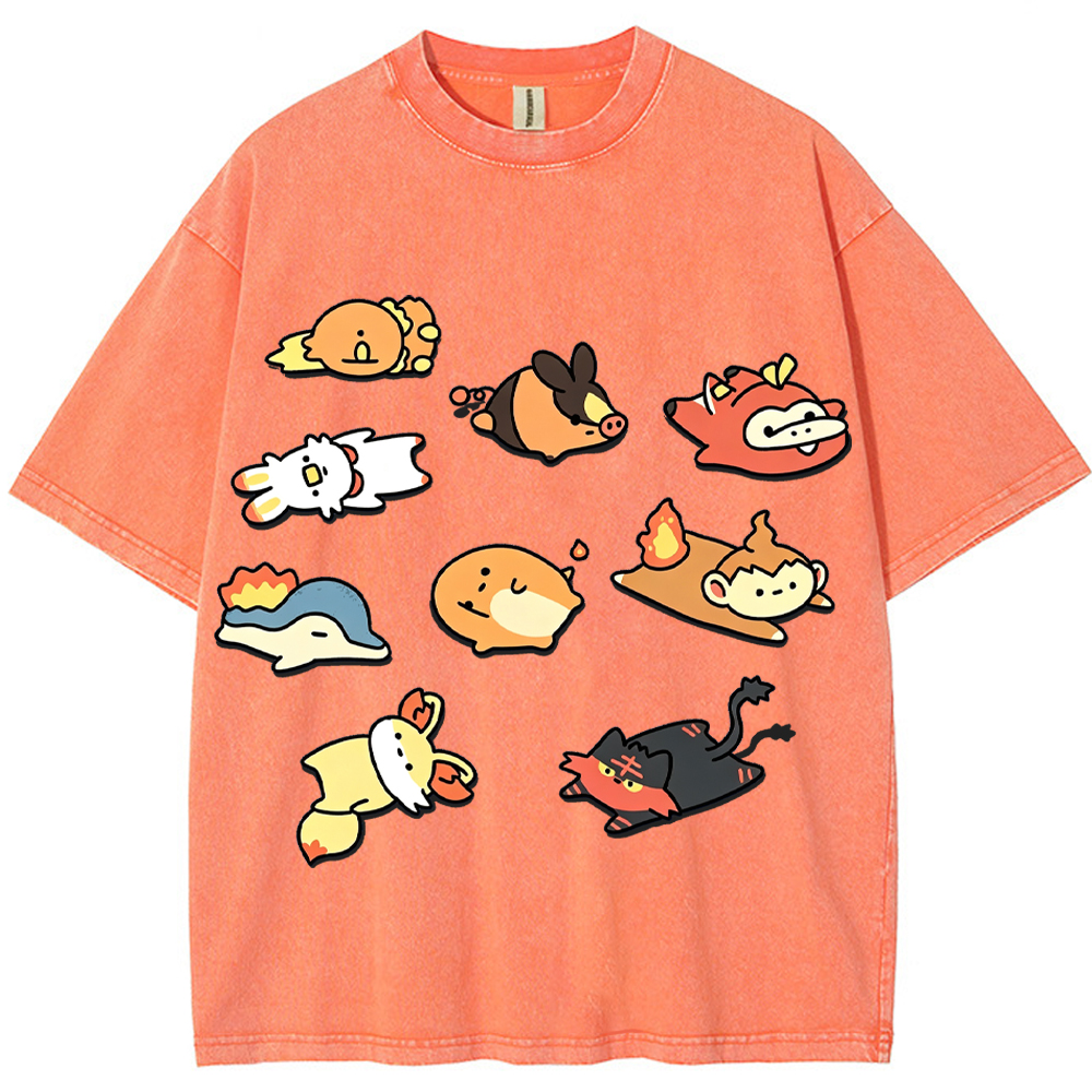 Chibi Starter Squad Fire Type Mix Cartoon Tee | Pokemon Anime
