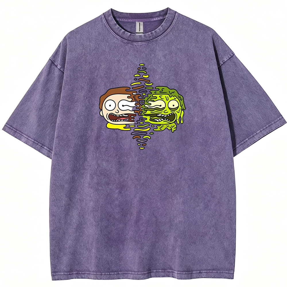 Toxic Dimension Morty Melting Distorted Face Cartoon Tee