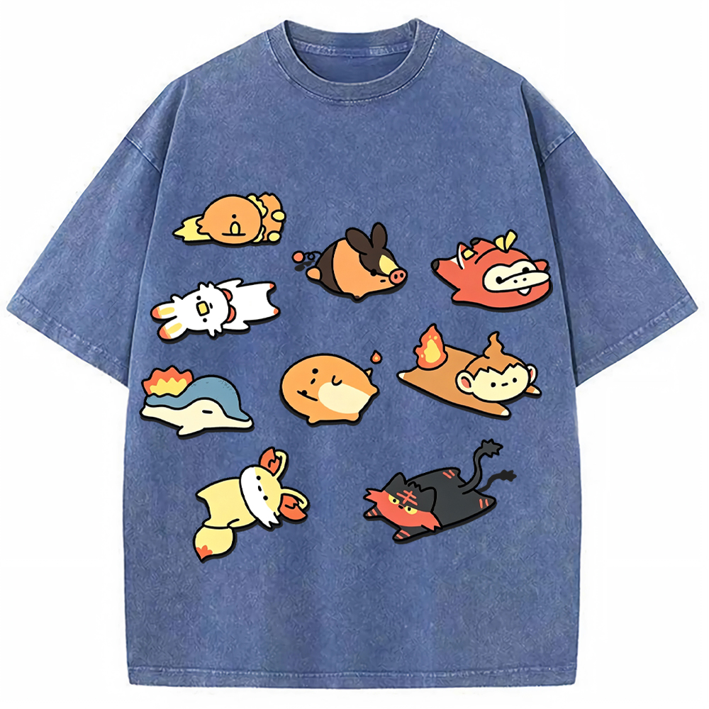Chibi Starter Squad Fire Type Mix Cartoon Tee | Pokemon Anime