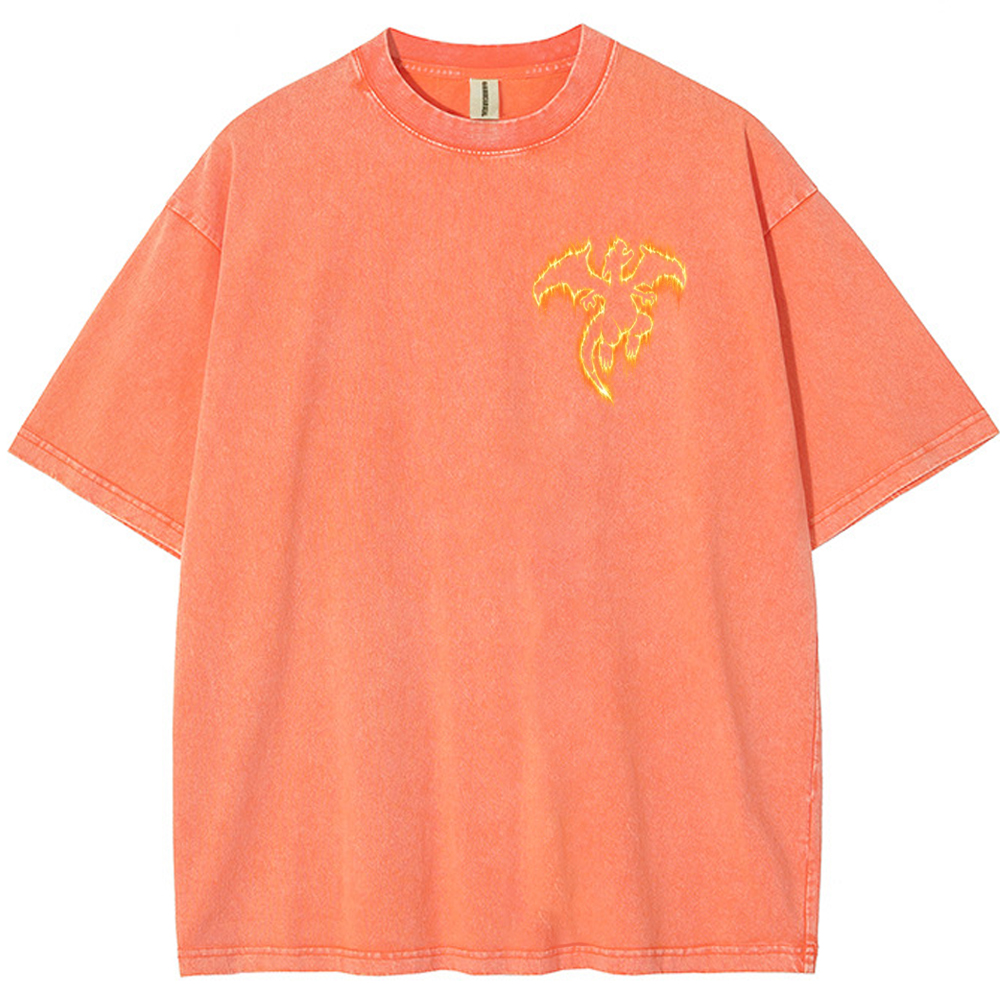 Flame Charizard Fire Silhouette Vintage Washed T-Shirt | Pokemon Anime
