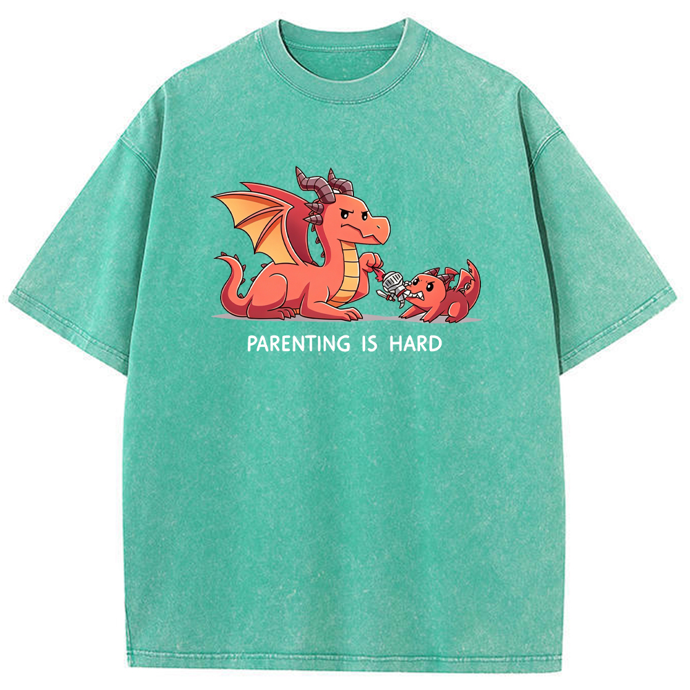 Funny Dad Dragon & Tiny Rebellious Baby Dragon Vintage Washed T-Shirt