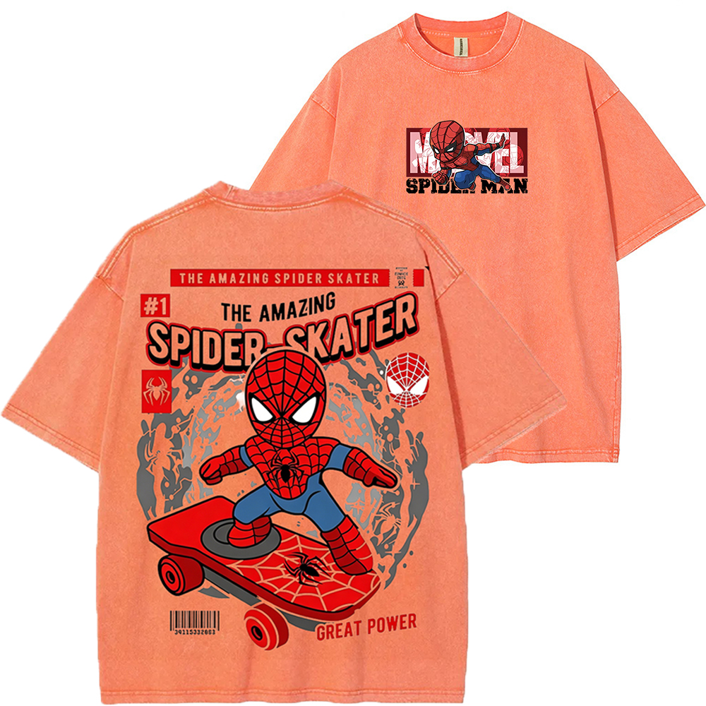 Double Sided Print Spider Skater Vintage Washed