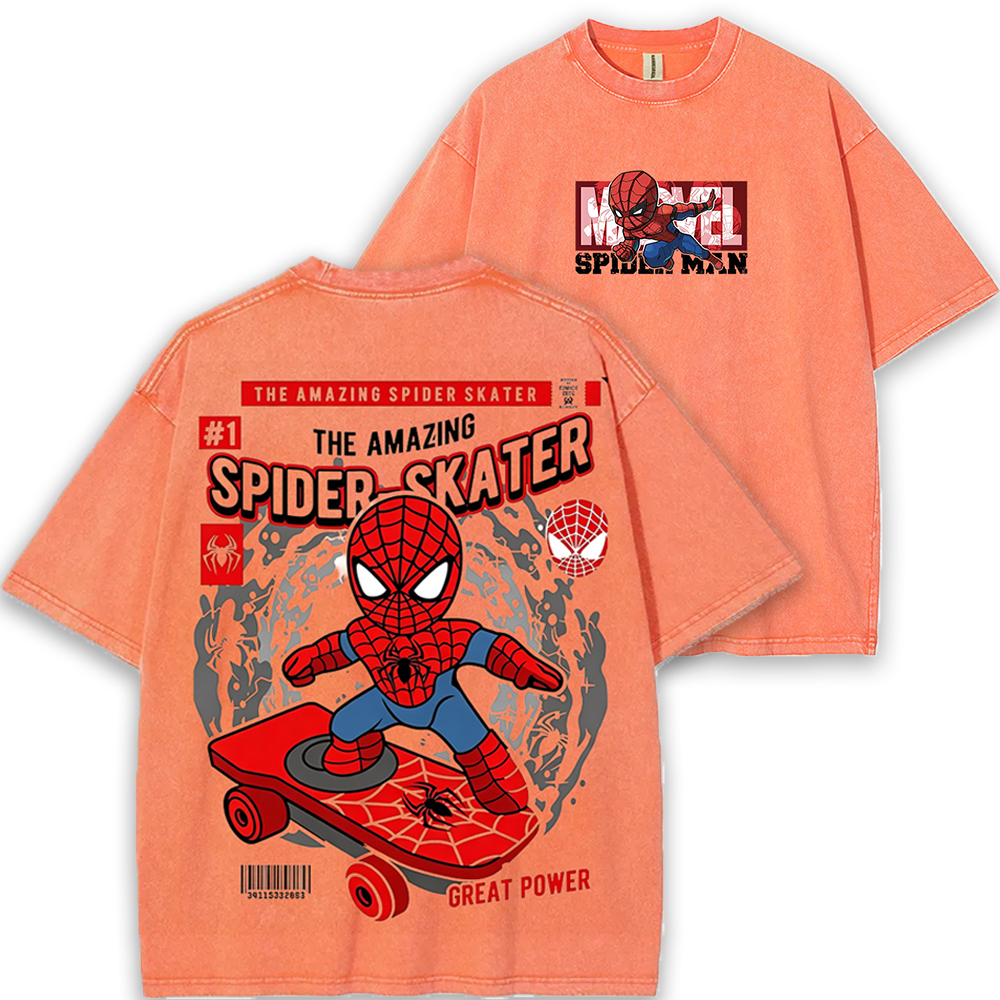 Double Sided Print Spider Skater Vintage Washed