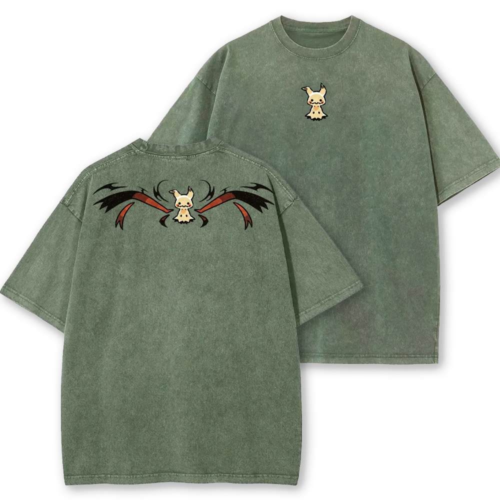 Wing Pattern Mimikyu Back Print Cartoon Tee | Pokemon Anime