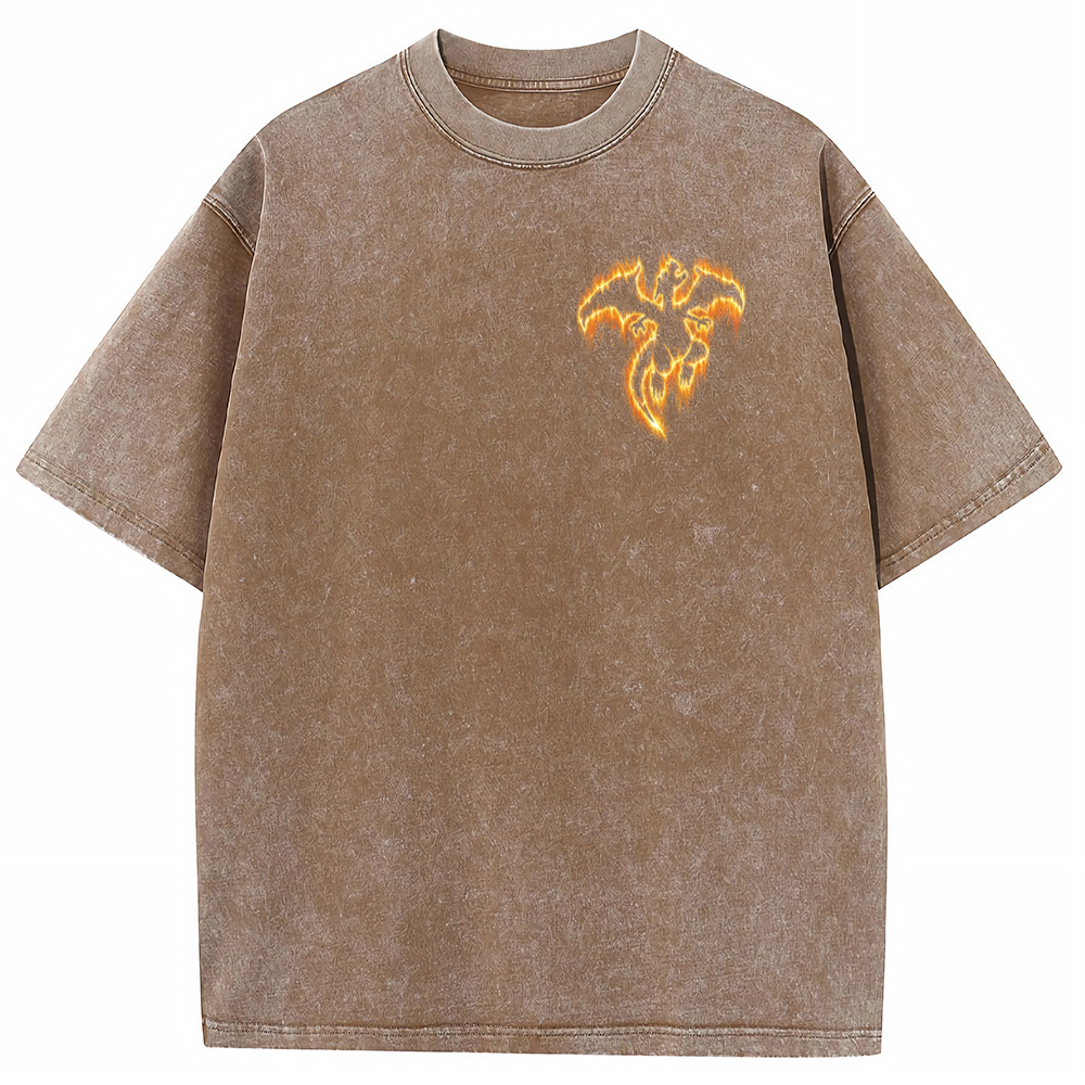 Flame Charizard Fire Silhouette Vintage Washed T-Shirt | Pokemon Anime