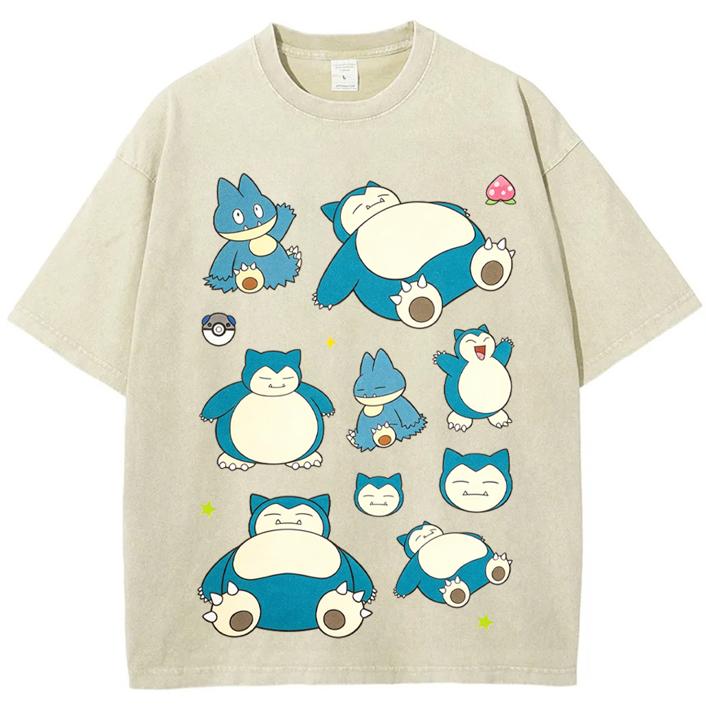 Multi Poses Snorlax Cartoon Tee | Pokemon Anime