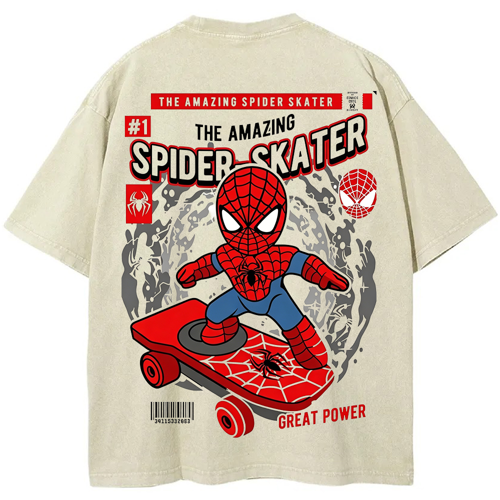 Double Sided Print Spider Skater Vintage Washed