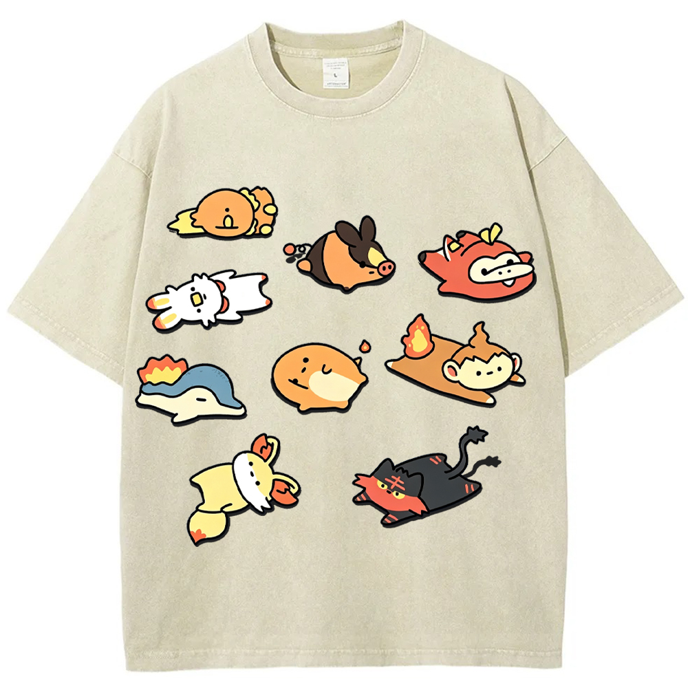 Chibi Starter Squad Fire Type Mix Cartoon Tee | Pokemon Anime