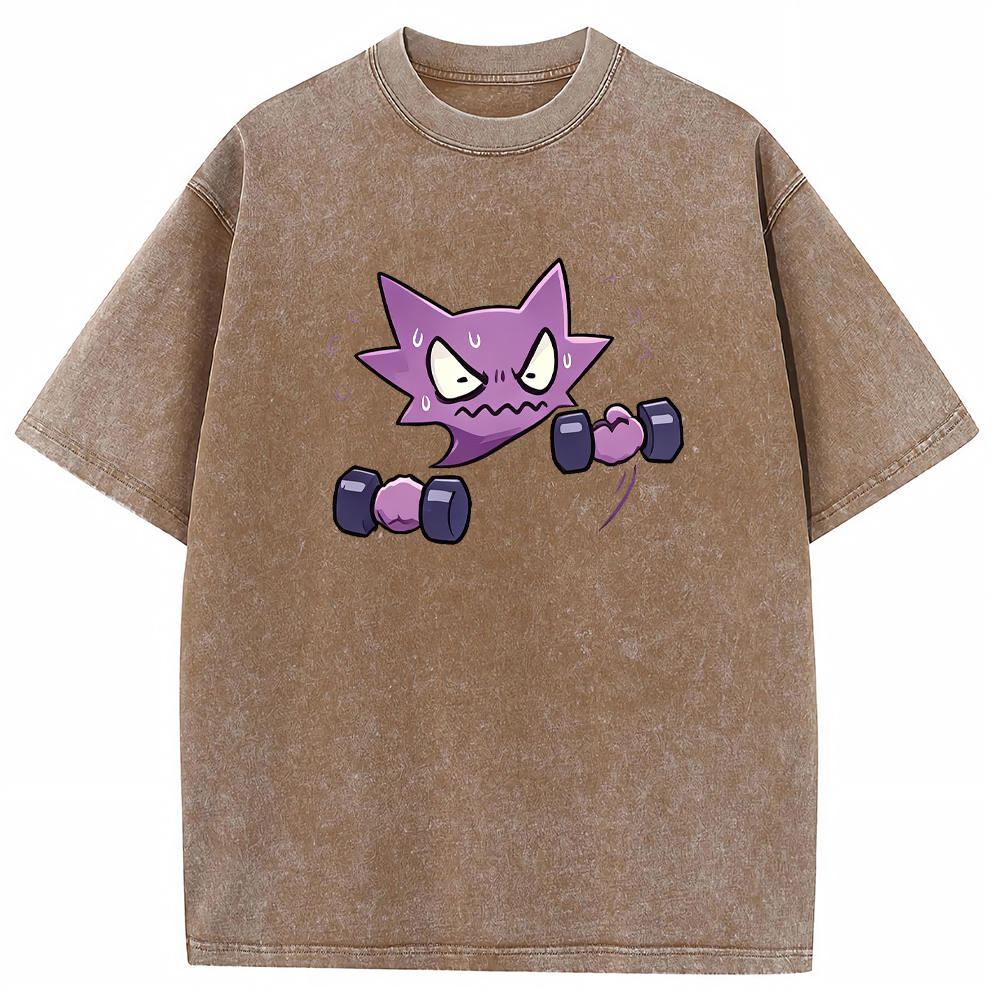 Ghost Fitness Ghost Creature Lifting Dumbbell Funny Workout Character Cartoon Tee