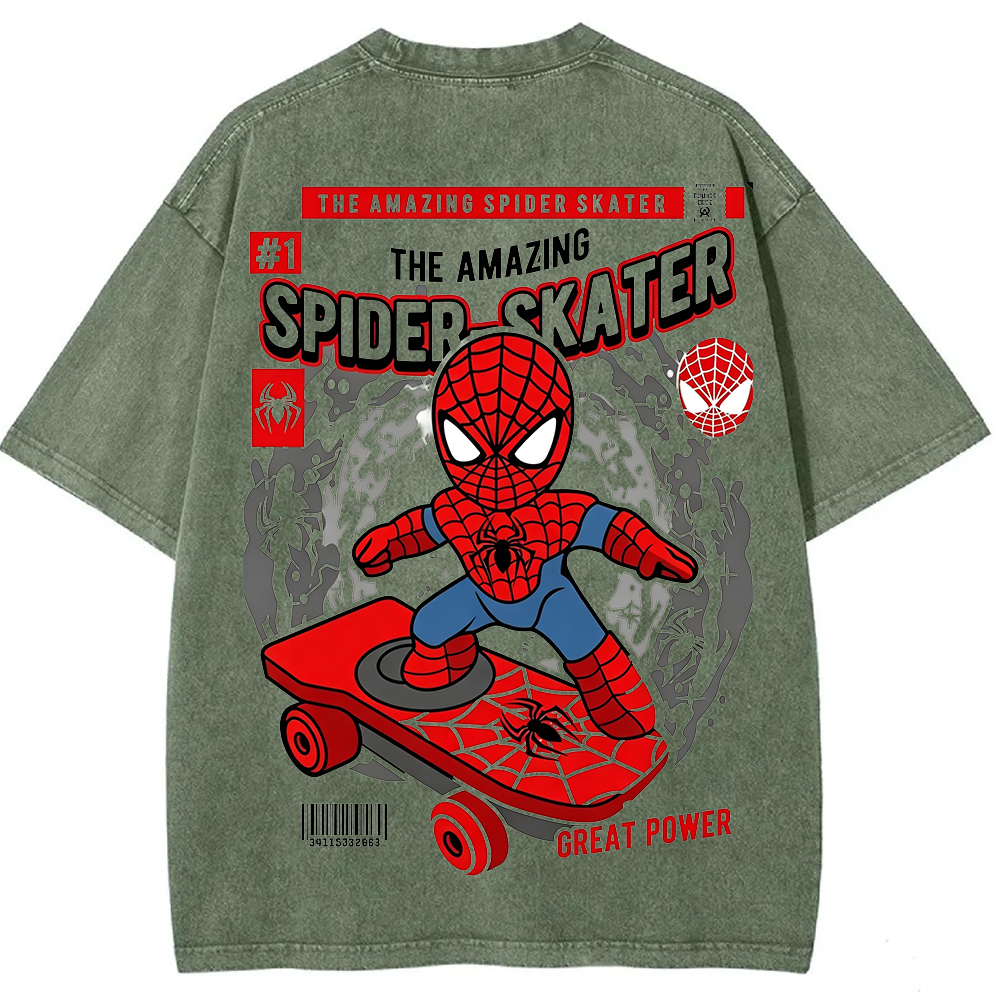 Double Sided Print Spider Skater Vintage Washed