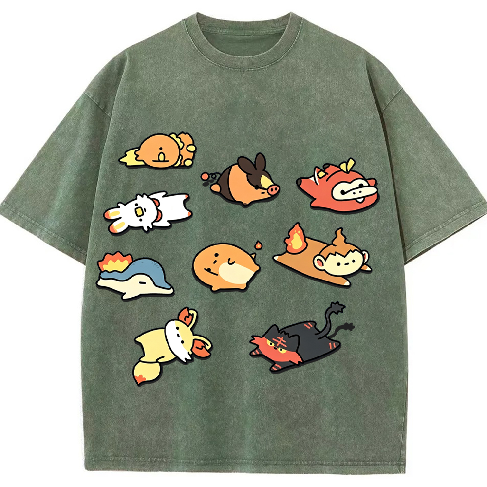 Chibi Starter Squad Fire Type Mix Cartoon Tee | Pokemon Anime