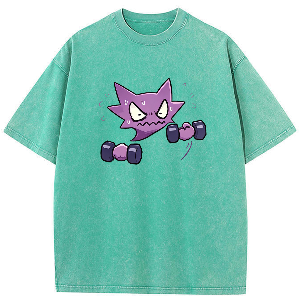 Ghost Fitness Ghost Creature Lifting Dumbbell Funny Workout Character Cartoon Tee
