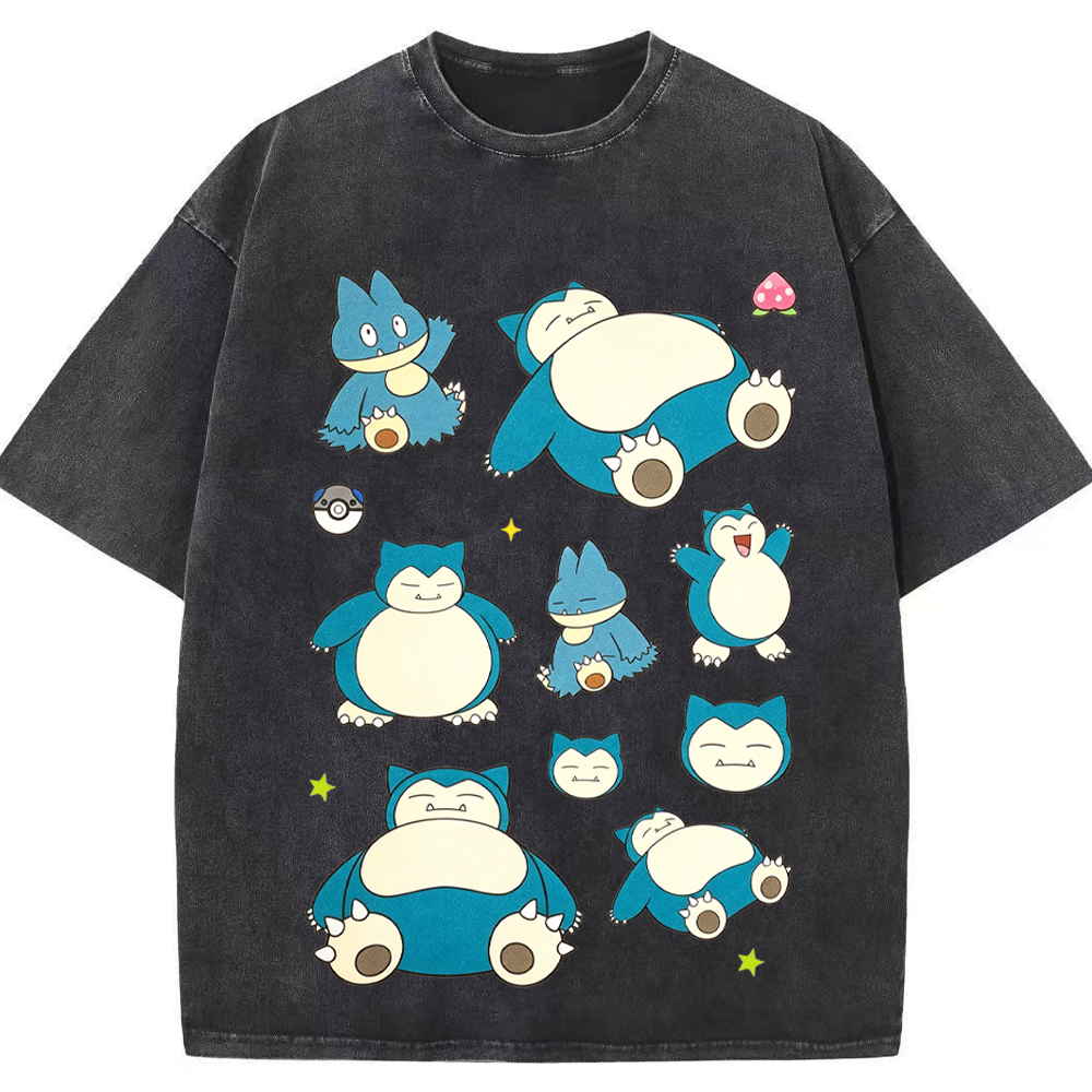 Multi Poses Snorlax Cartoon Tee | Pokemon Anime