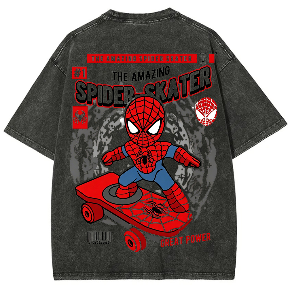 Double Sided Print Spider Skater Vintage Washed