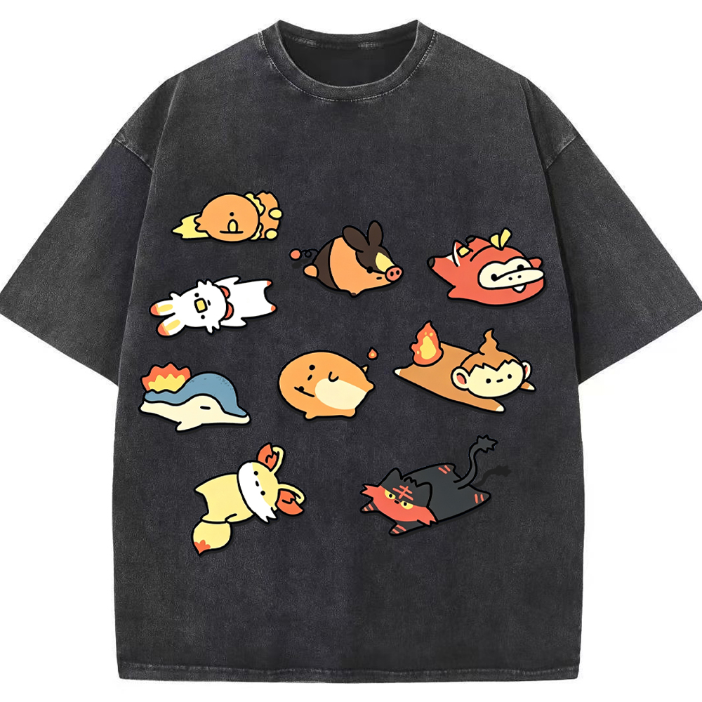 Chibi Starter Squad Fire Type Mix Cartoon Tee | Pokemon Anime