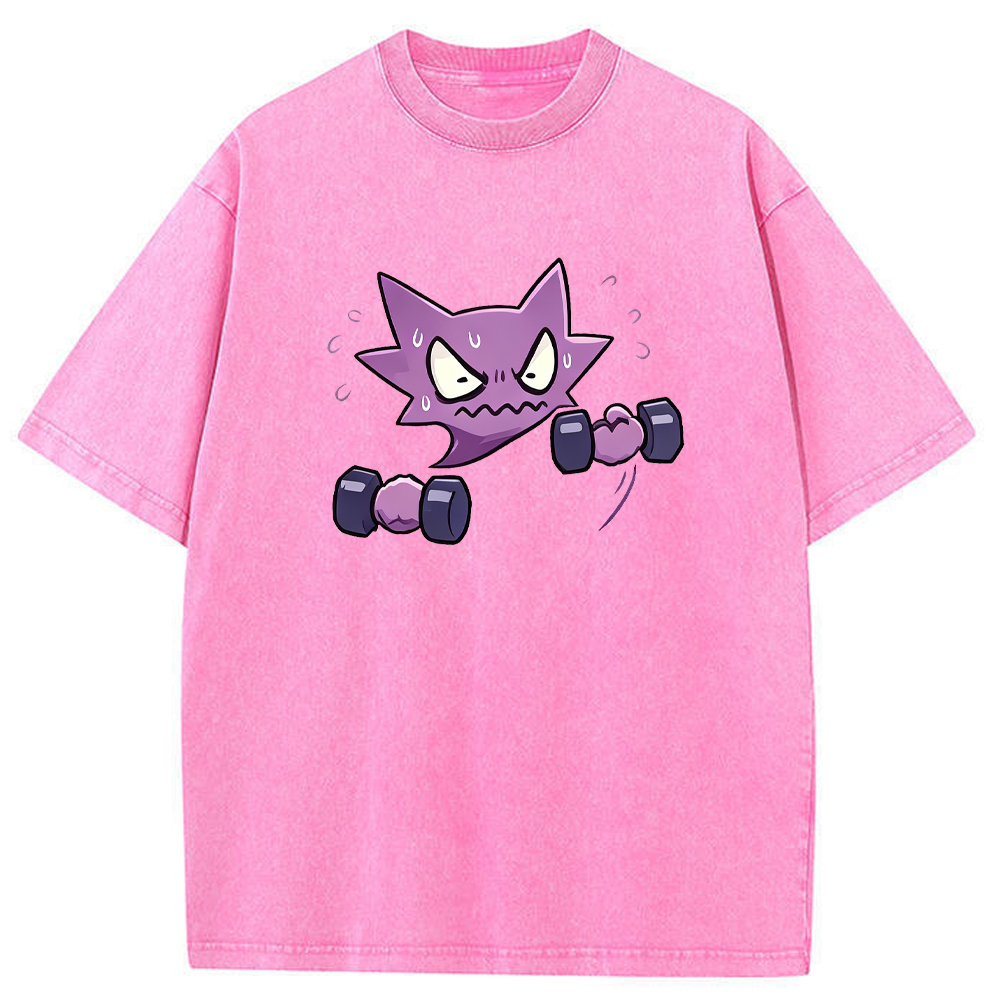 Ghost Fitness Ghost Creature Lifting Dumbbell Funny Workout Character Cartoon Tee