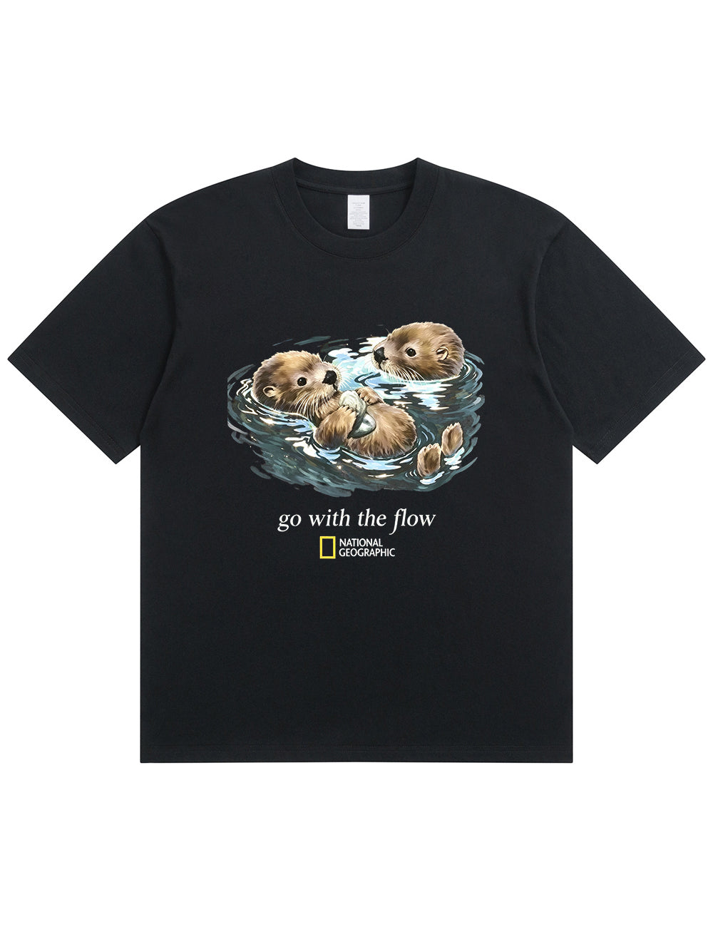 Retro Go With The Flow Sea Otter Graphic Soft Cotton T-Shirt