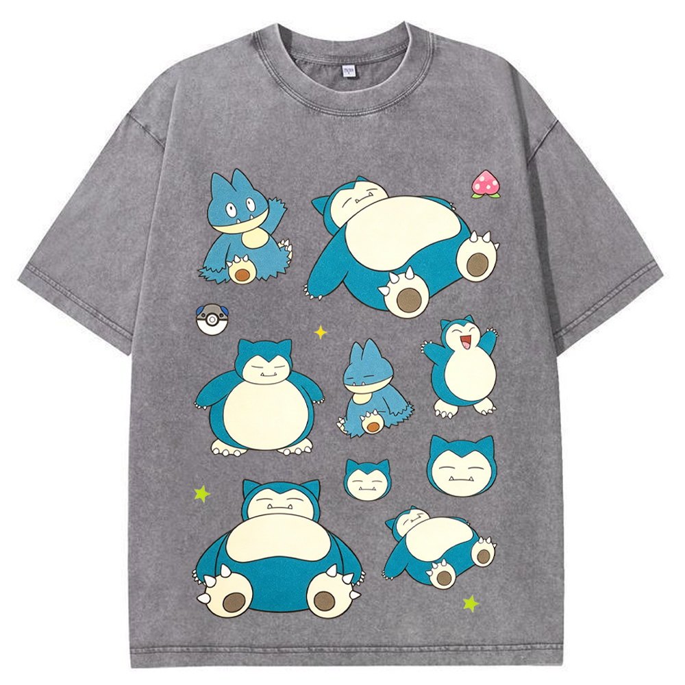 Multi Poses Snorlax Cartoon Tee | Pokemon Anime