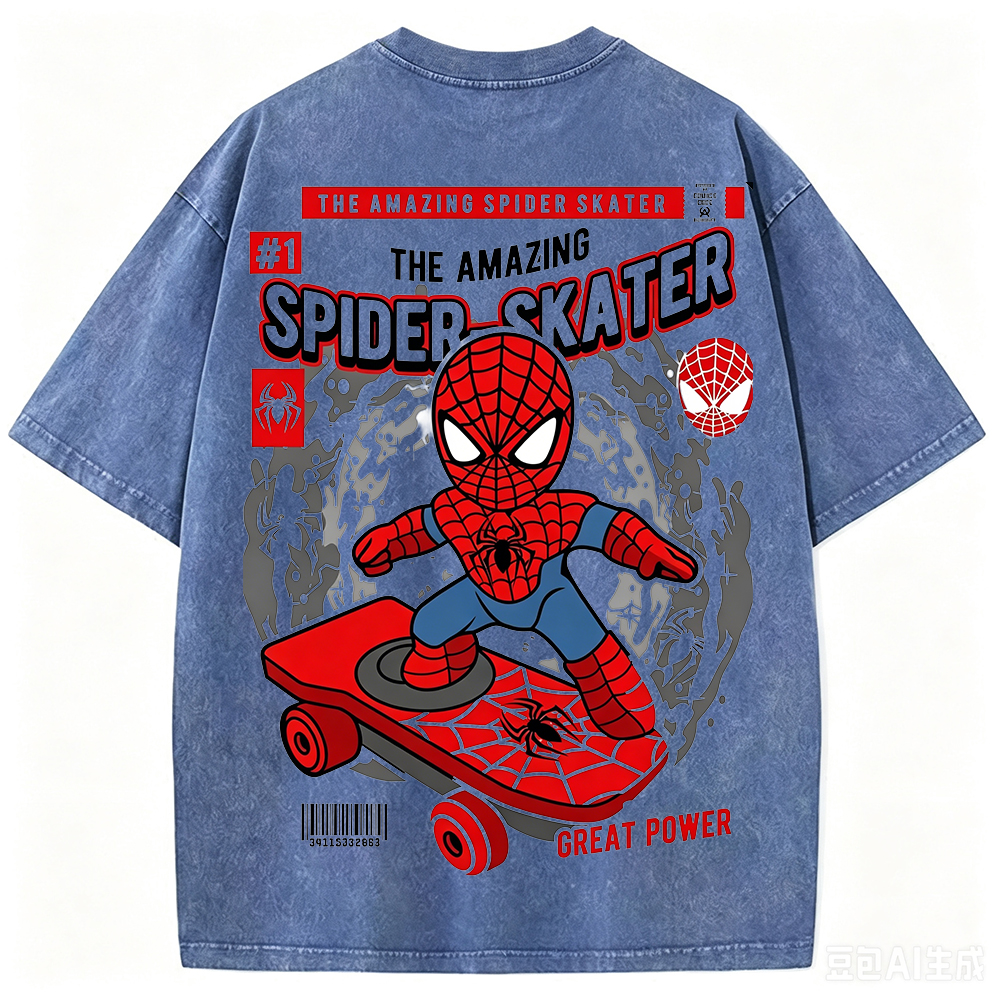 Double Sided Print Spider Skater Vintage Washed