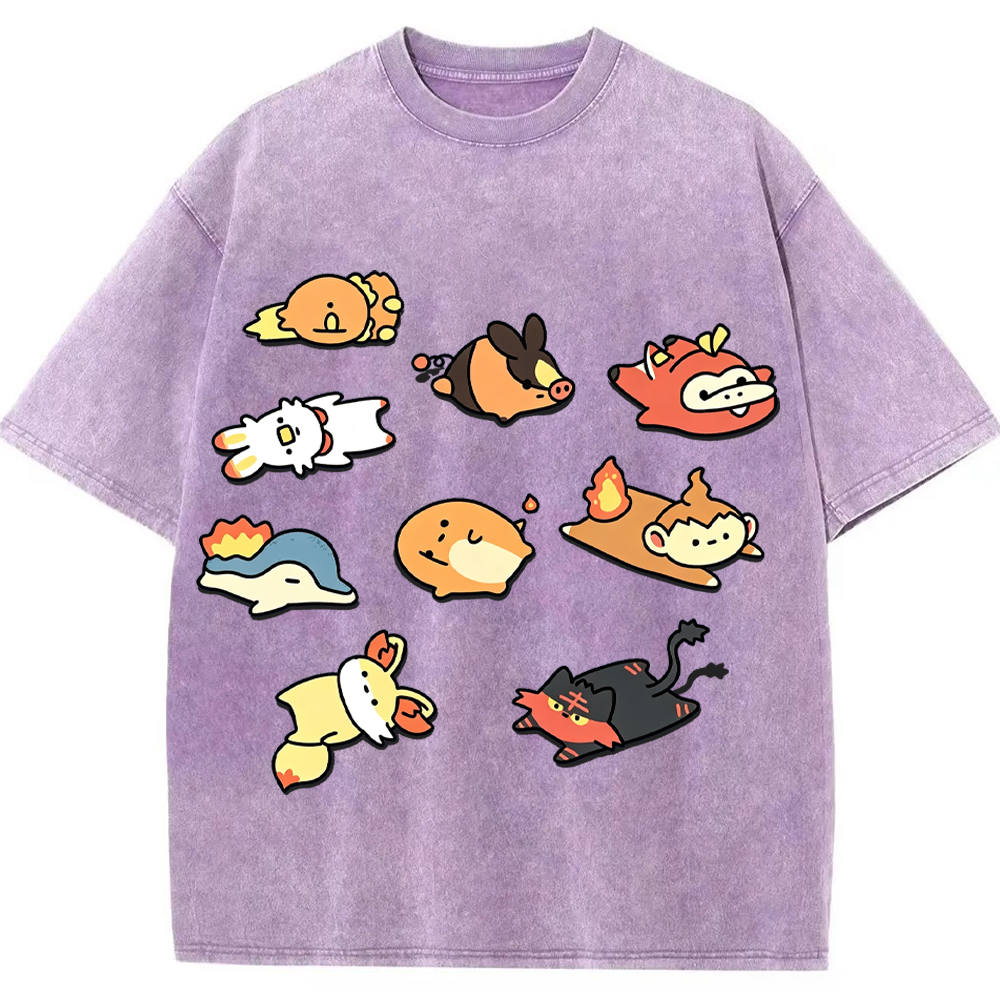 Chibi Starter Squad Fire Type Mix Cartoon Tee | Pokemon Anime