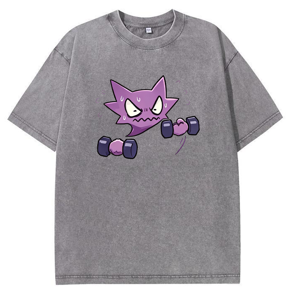 Ghost Fitness Ghost Creature Lifting Dumbbell Funny Workout Character Cartoon Tee