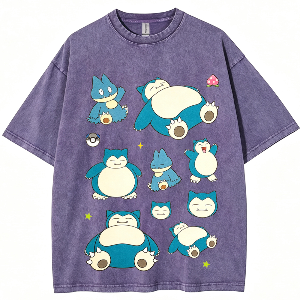Multi Poses Snorlax Cartoon Tee | Pokemon Anime