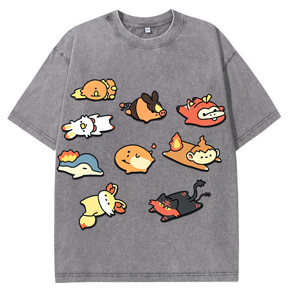 Chibi Starter Squad Fire Type Mix Cartoon Tee | Pokemon Anime