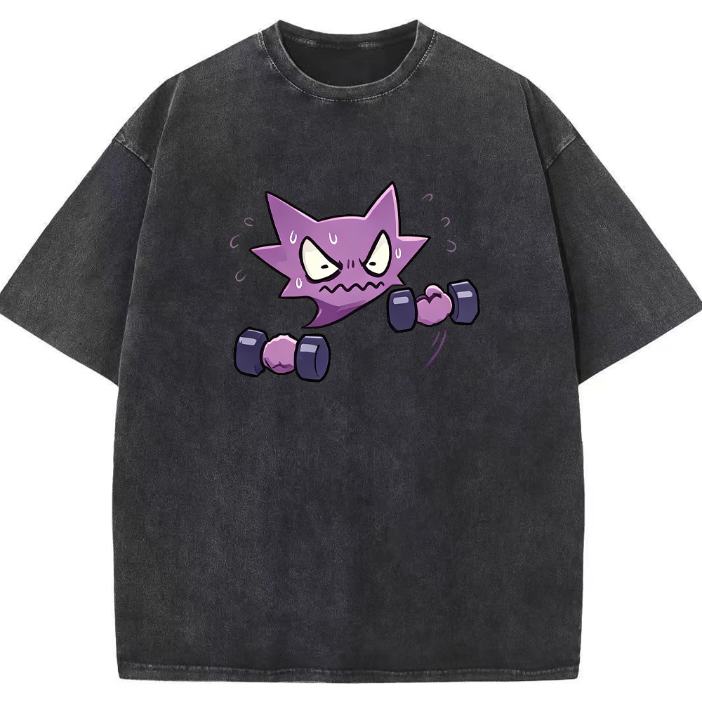 Ghost Fitness Ghost Creature Lifting Dumbbell Funny Workout Character Cartoon Tee