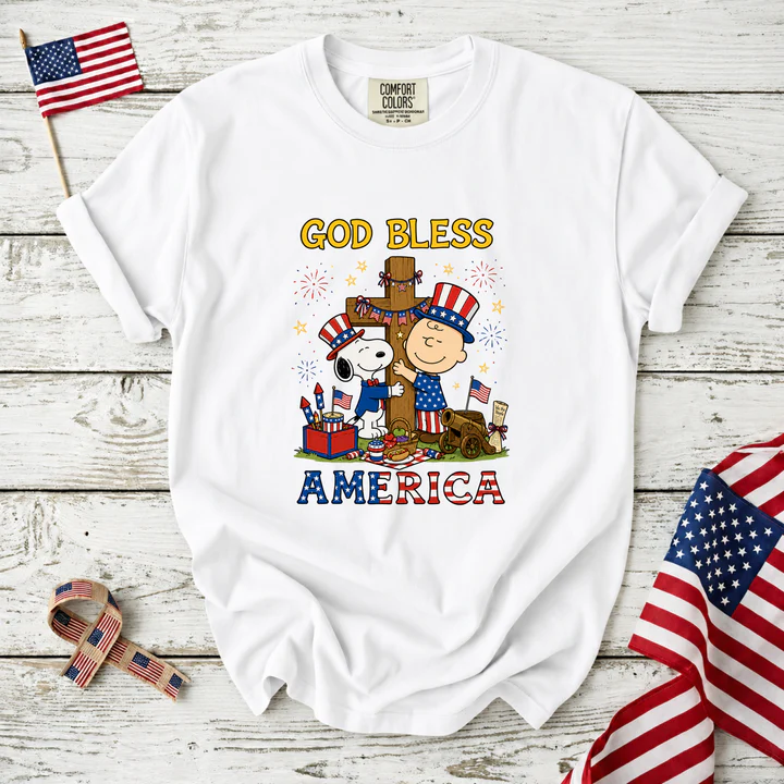 God Bless America Patriotic Friends Cross T-Shirt