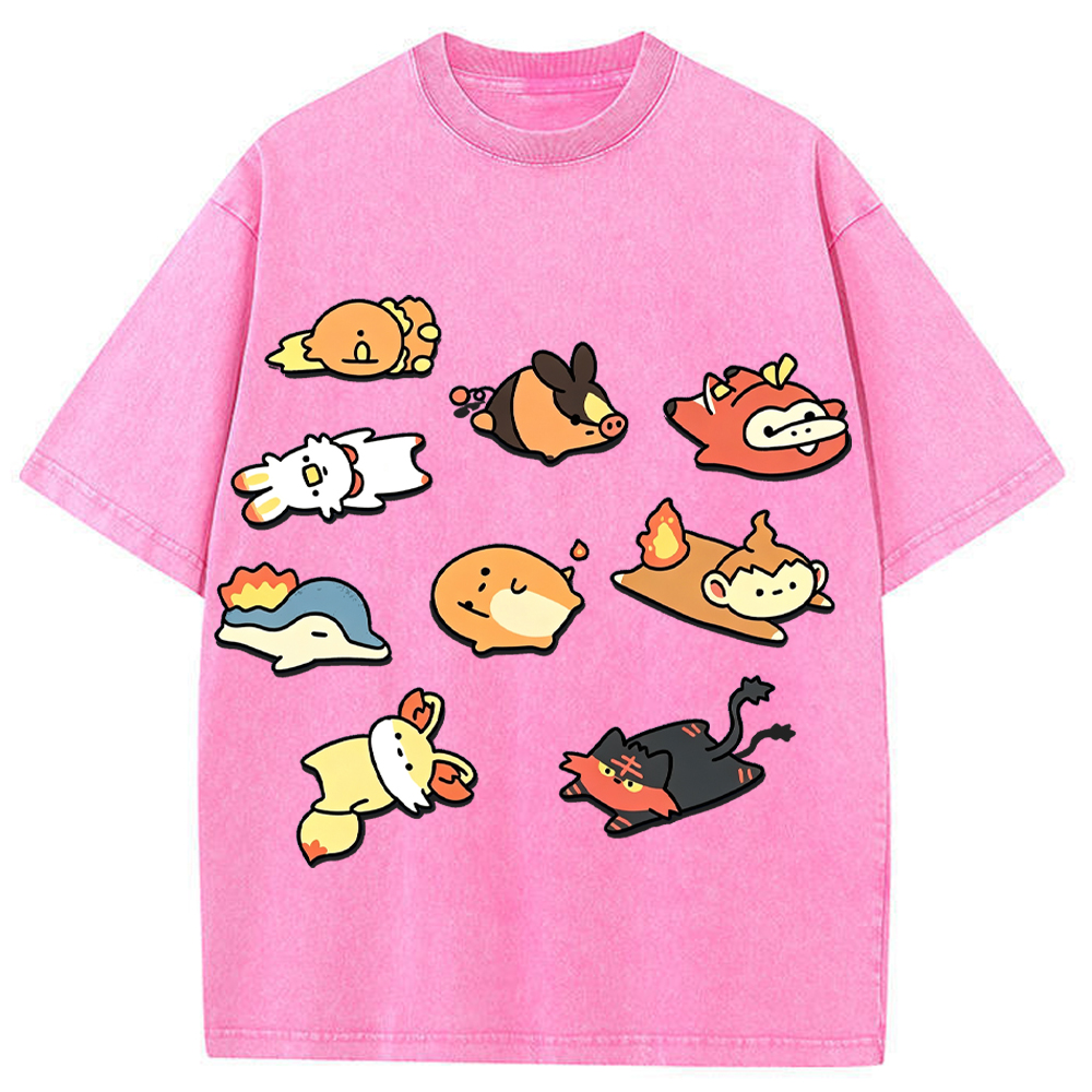 Chibi Starter Squad Fire Type Mix Cartoon Tee | Pokemon Anime