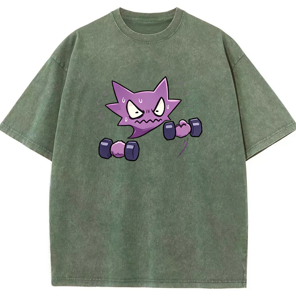Ghost Fitness Ghost Creature Lifting Dumbbell Funny Workout Character Cartoon Tee