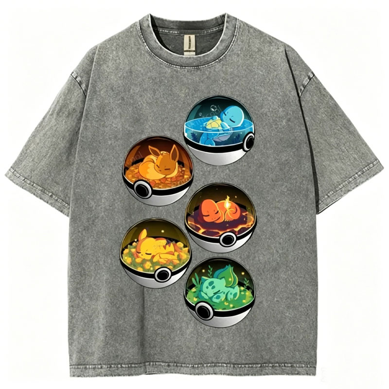 Five Pokémon Sleep Unisex Vintage Washed Tee