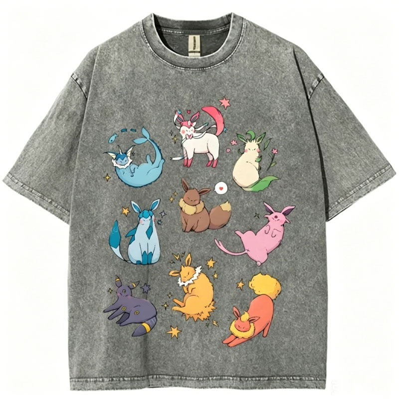 Eevee Evolution Form Unisex Vintage Washed Tee