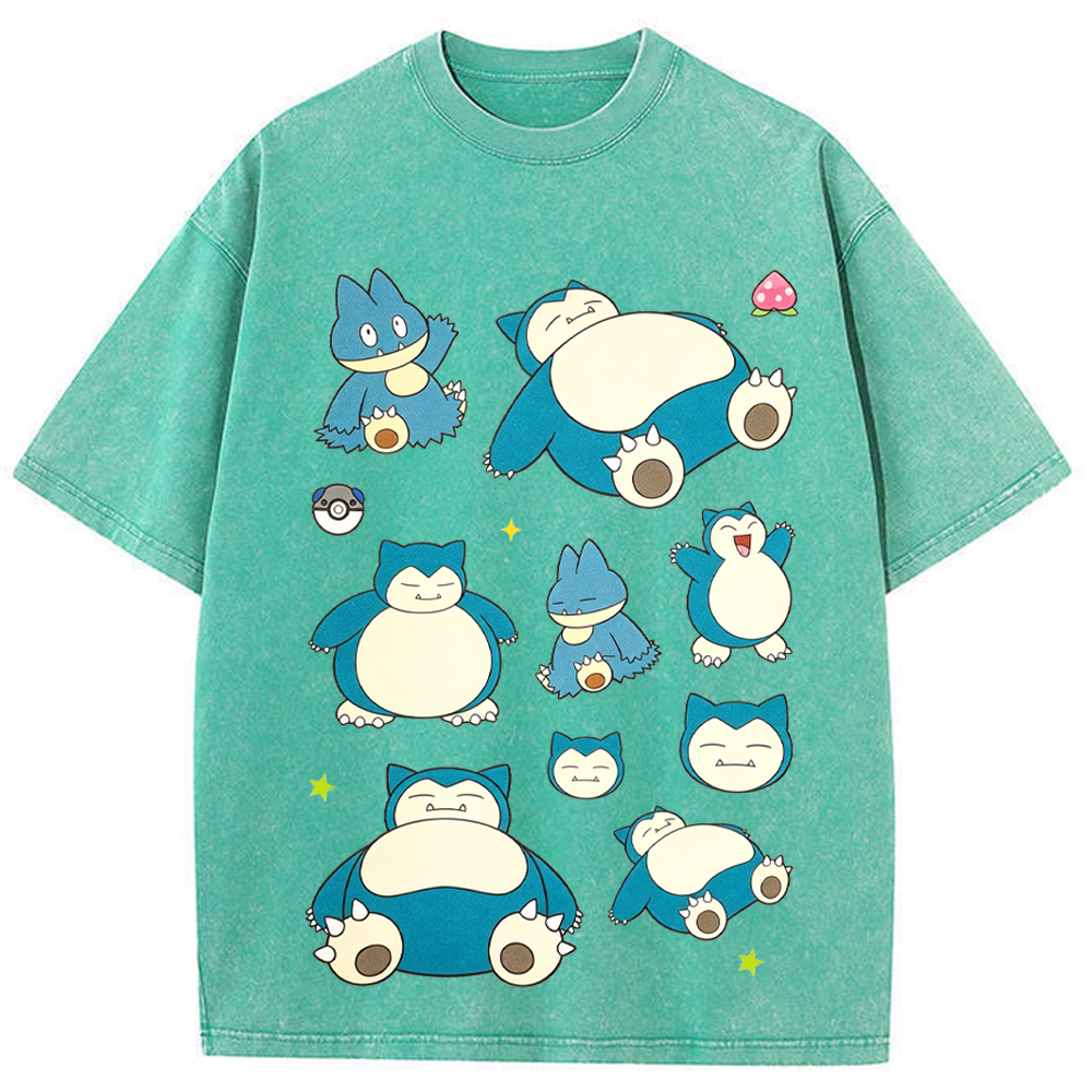 Multi Poses Snorlax Cartoon Tee | Pokemon Anime