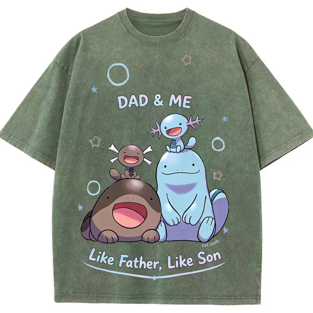 Parent & Kid Father Son Family Vibe Wooper Evolution Group Vintage Washed T-Shirt