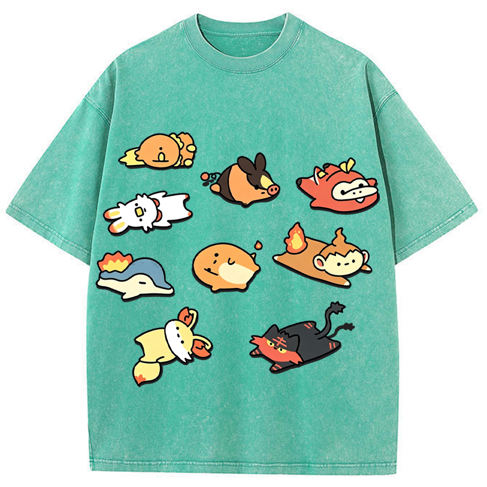 Chibi Starter Squad Fire Type Mix Cartoon Tee | Pokemon Anime