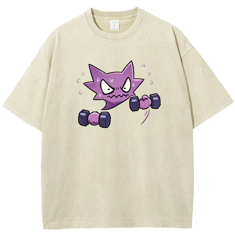 Ghost Fitness Ghost Creature Lifting Dumbbell Funny Workout Character Cartoon Tee