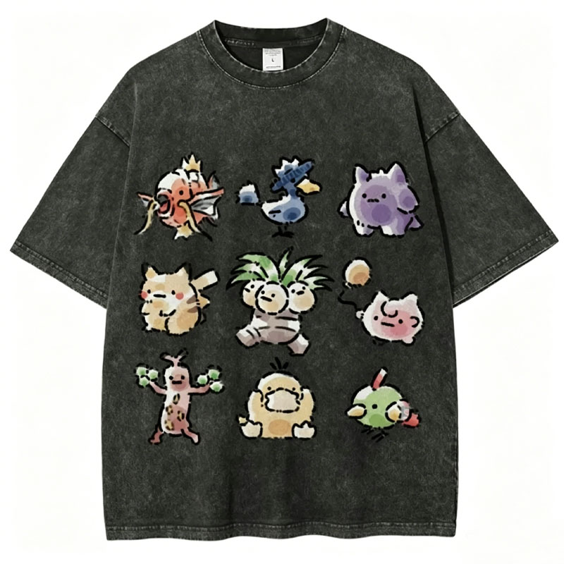 Cute Chibi Pokemon Unisex Vintage Washed Tee