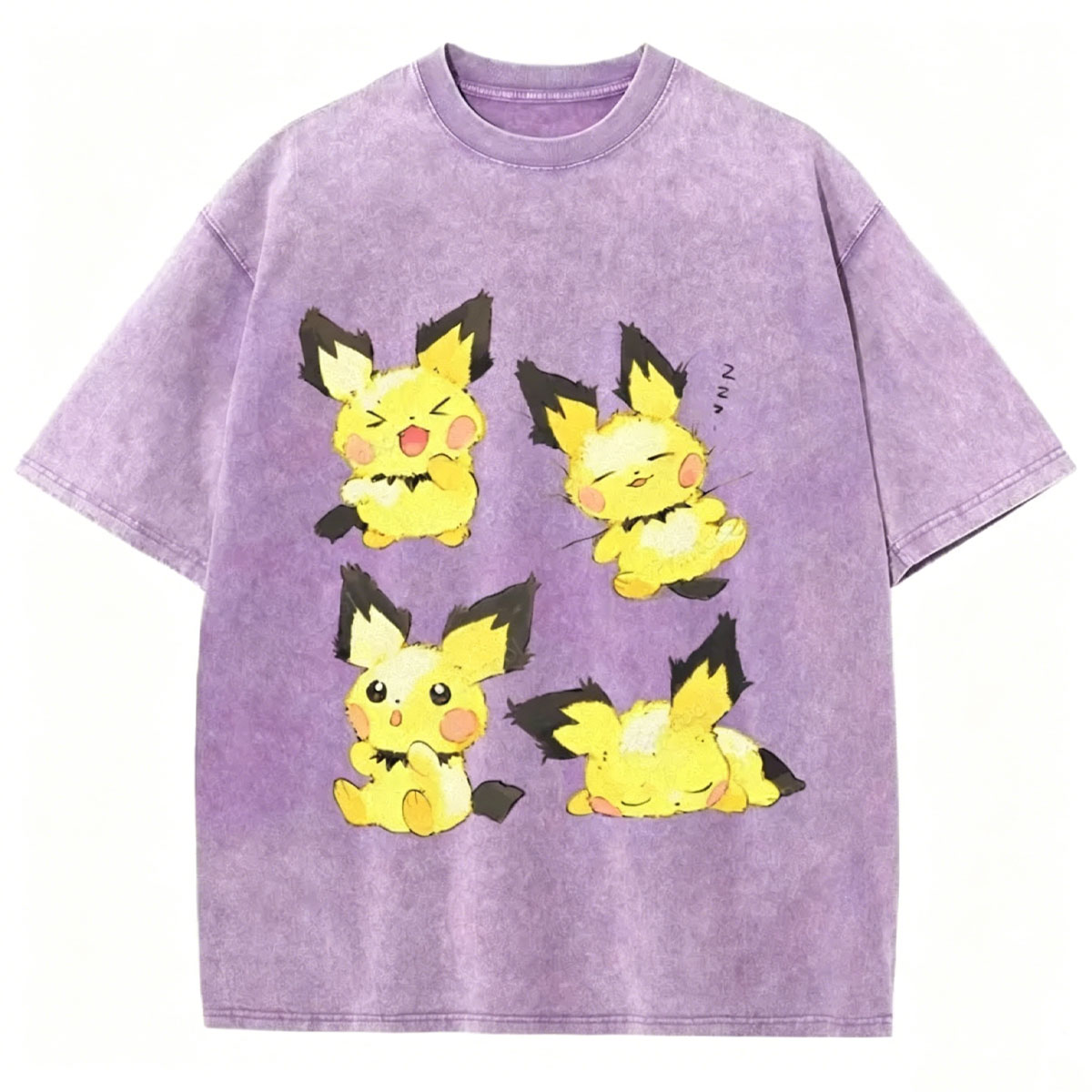 Watercolor Pichu Squad Unisex Vintage Washed Tee