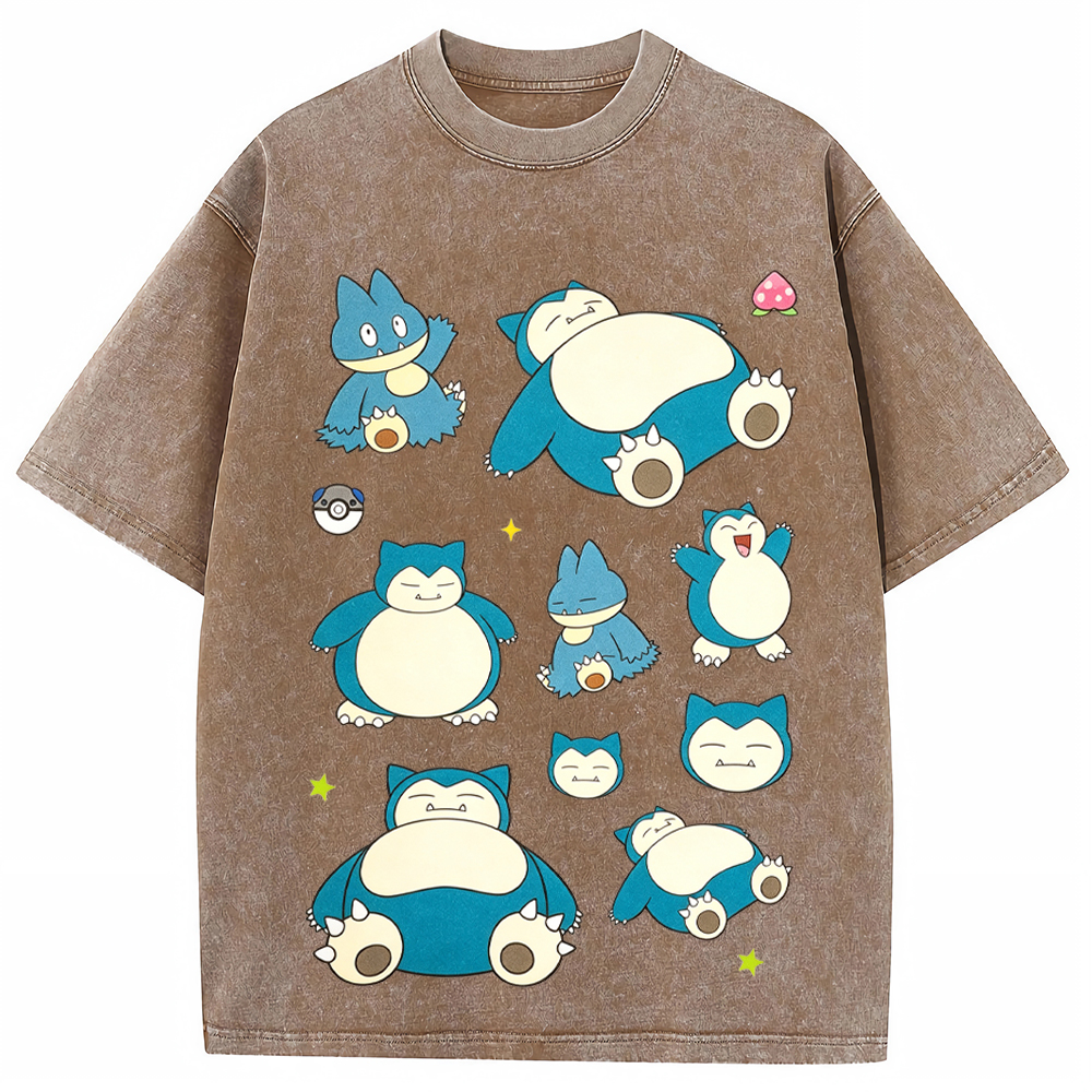 Multi Poses Snorlax Cartoon Tee | Pokemon Anime