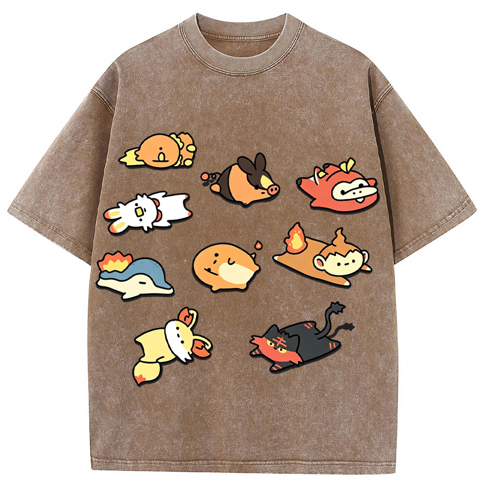 Chibi Starter Squad Fire Type Mix Cartoon Tee | Pokemon Anime
