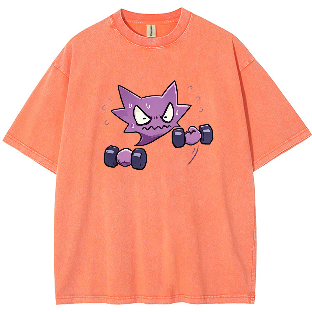 Ghost Fitness Ghost Creature Lifting Dumbbell Funny Workout Character Cartoon Tee