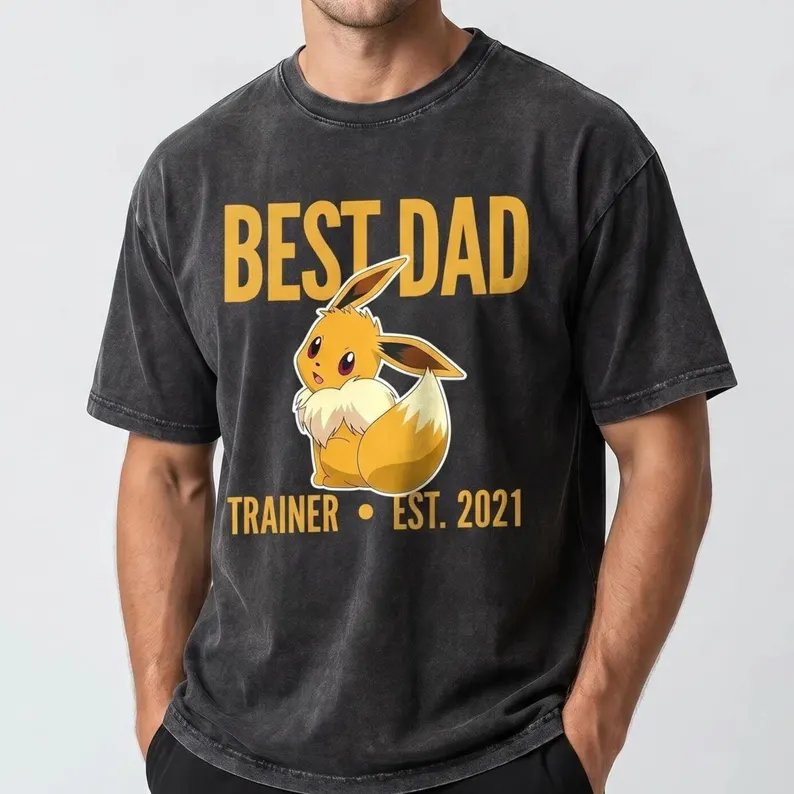 Custom Pokemon Dad Print Tee with Kids Names