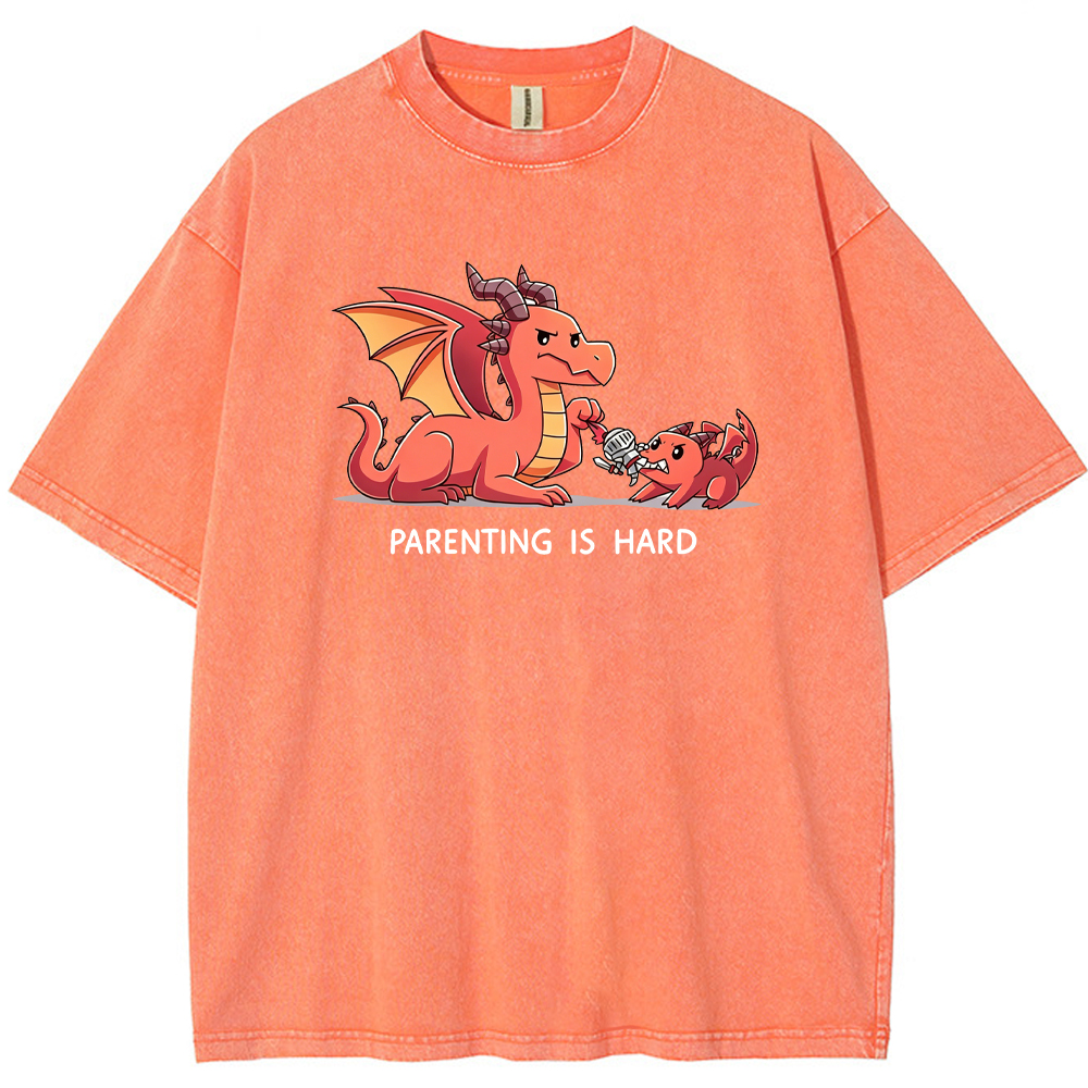 Funny Dad Dragon & Tiny Rebellious Baby Dragon Vintage Washed T-Shirt