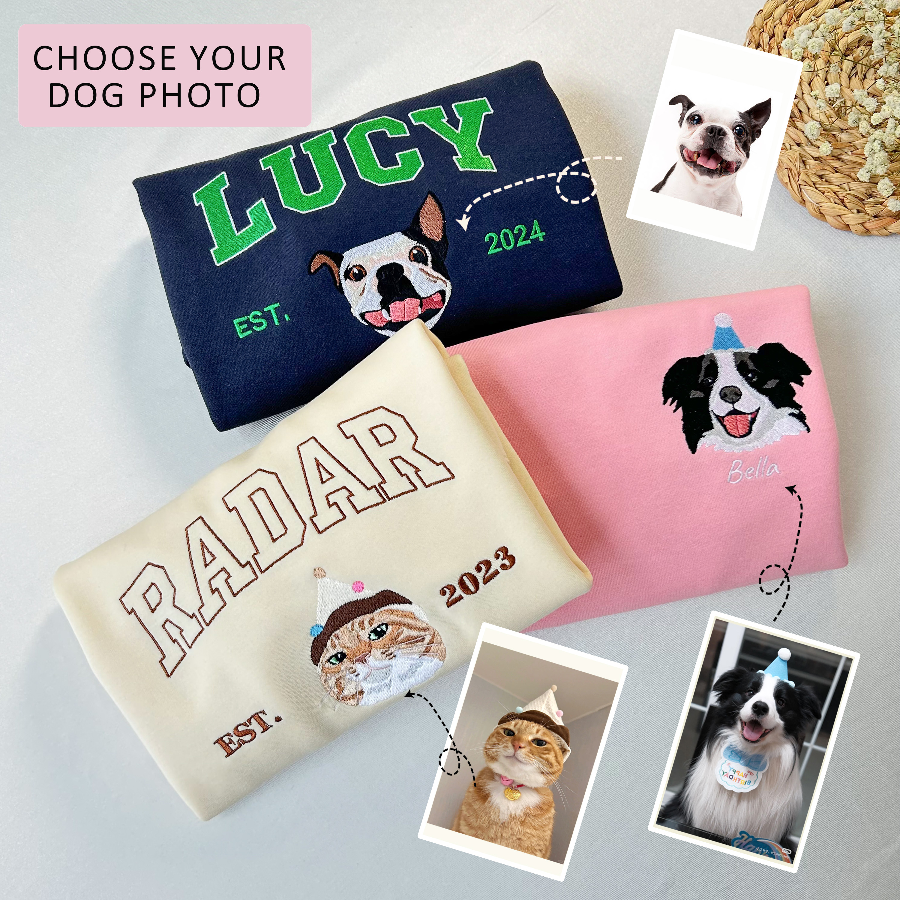 Custom Dog Face Embroidered Sweatshirt-Gift For Custom