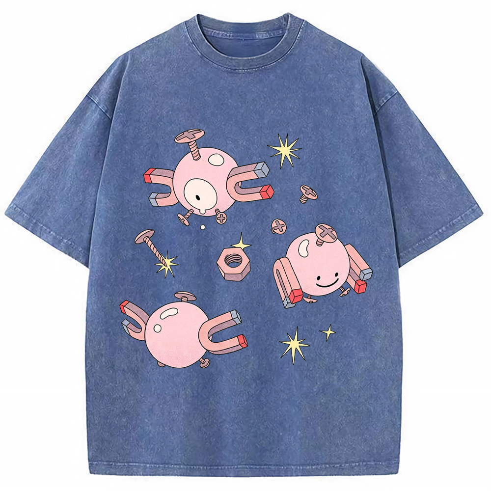 Pastel Pink Magnemite Cartoon Tee | Pokemon Anime