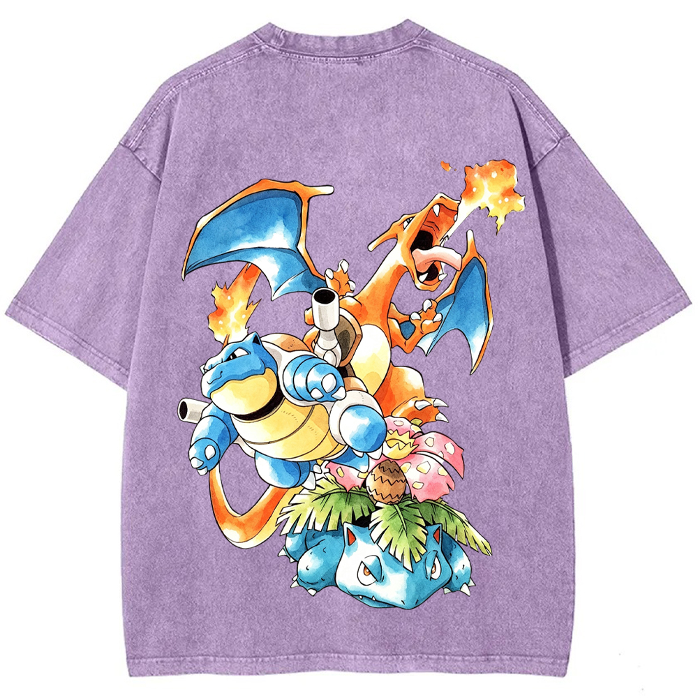 Retro Starter Trio Starter Pokemon Mix Cartoon Tee | Pokemon Anime