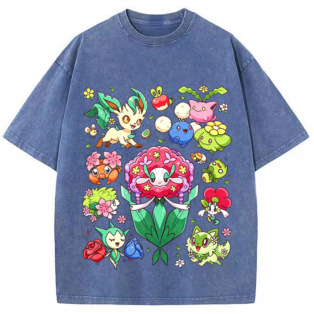 Floral Nature Vibe Grass Type Mix Cartoon Tee | Pokemon Anime