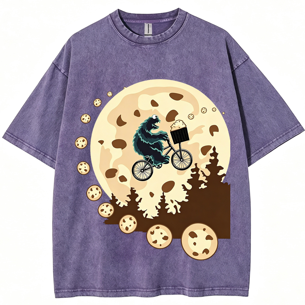Moon Ride Cookie Monster Moon Biking With Cookies Cartoon Tee